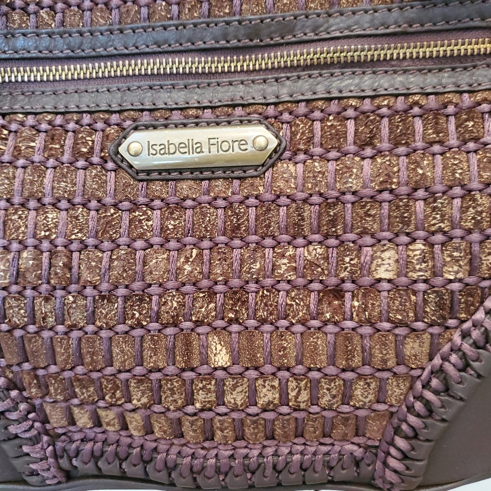 ISABELLA FIORE Leather Woven Large Shoulder Bag Handbag Brown - Picture 10 of 11